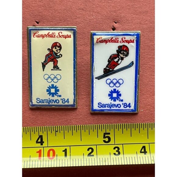 VINTAGE Campbells Soups Sarajevo 84 Winter Olympics Pins Set Of 5 - Picture 2 of 6